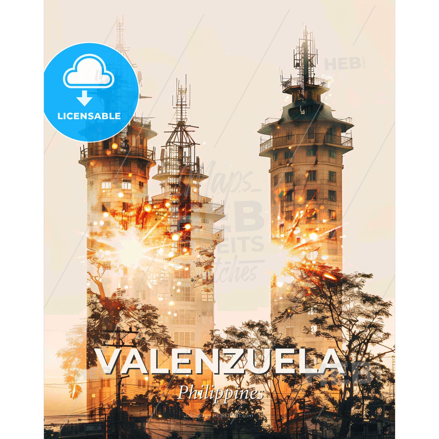 Valenzuela City Skyline Local Architecture Poster - A double exposure of tall buildings - Square format print template