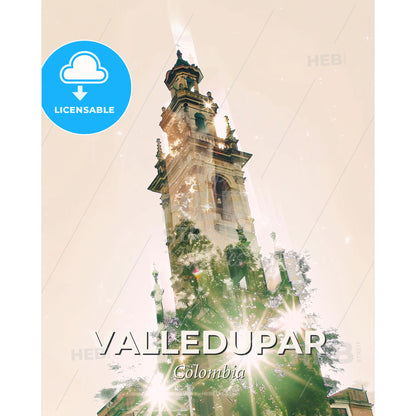 Valledupar Skyline City Panorama Artwork - A tall building with a tower and a spire - Square format print template