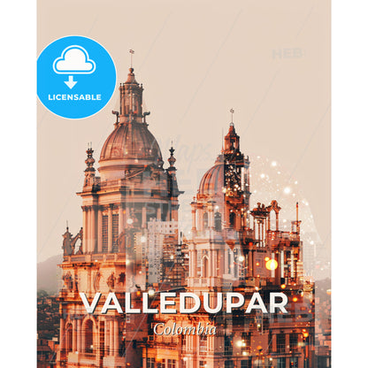 Valledupar Skyline Icons Bright Poster Art - A double exposure of a building - Square format print template