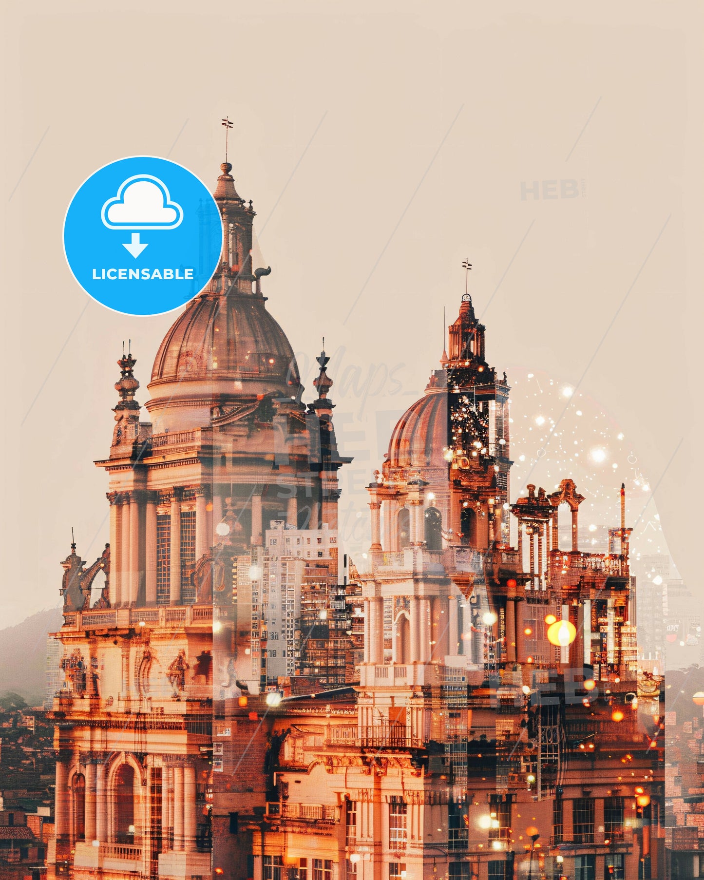 Valledupar Skyline Icons Bright Poster Art - A double exposure of a building