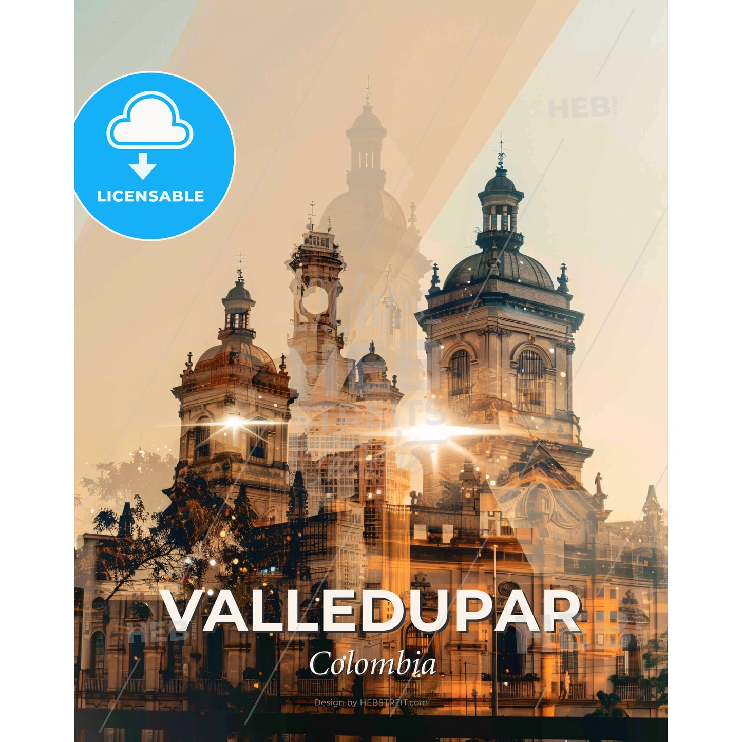 Valledupar Skyline Composite Art Poster - A double exposure of a building - Square format print template