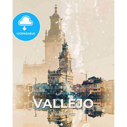 Vallejo City Echoes in Subtle Lights - A city with a tower and buildings - Square format print template