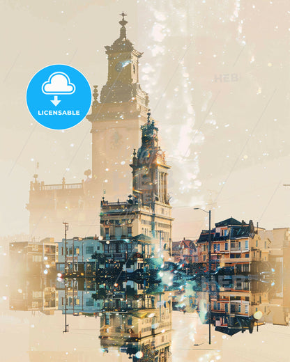 Vallejo City Echoes in Subtle Lights - A city with a tower and buildings