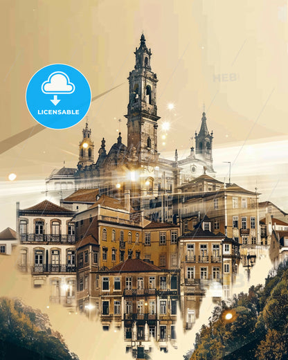 Valongo Double Exposure Skyline Art - A building with a tower