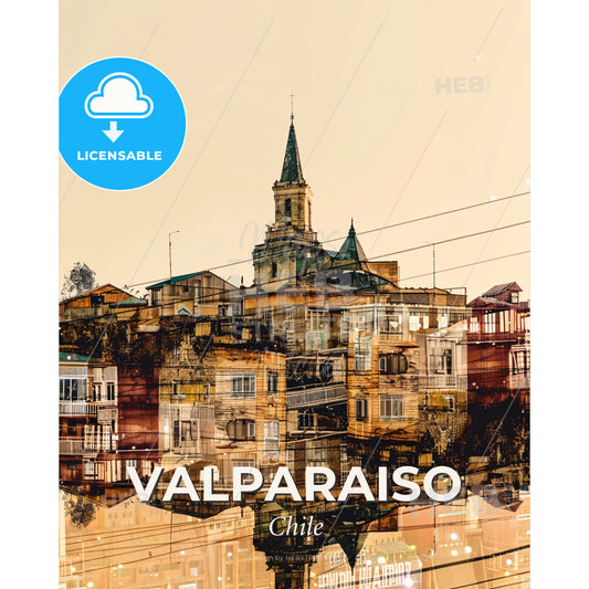 Valparaiso Skyline Cityscape Local Architecture Art Poster - A city with a tower and buildings - Square format print template