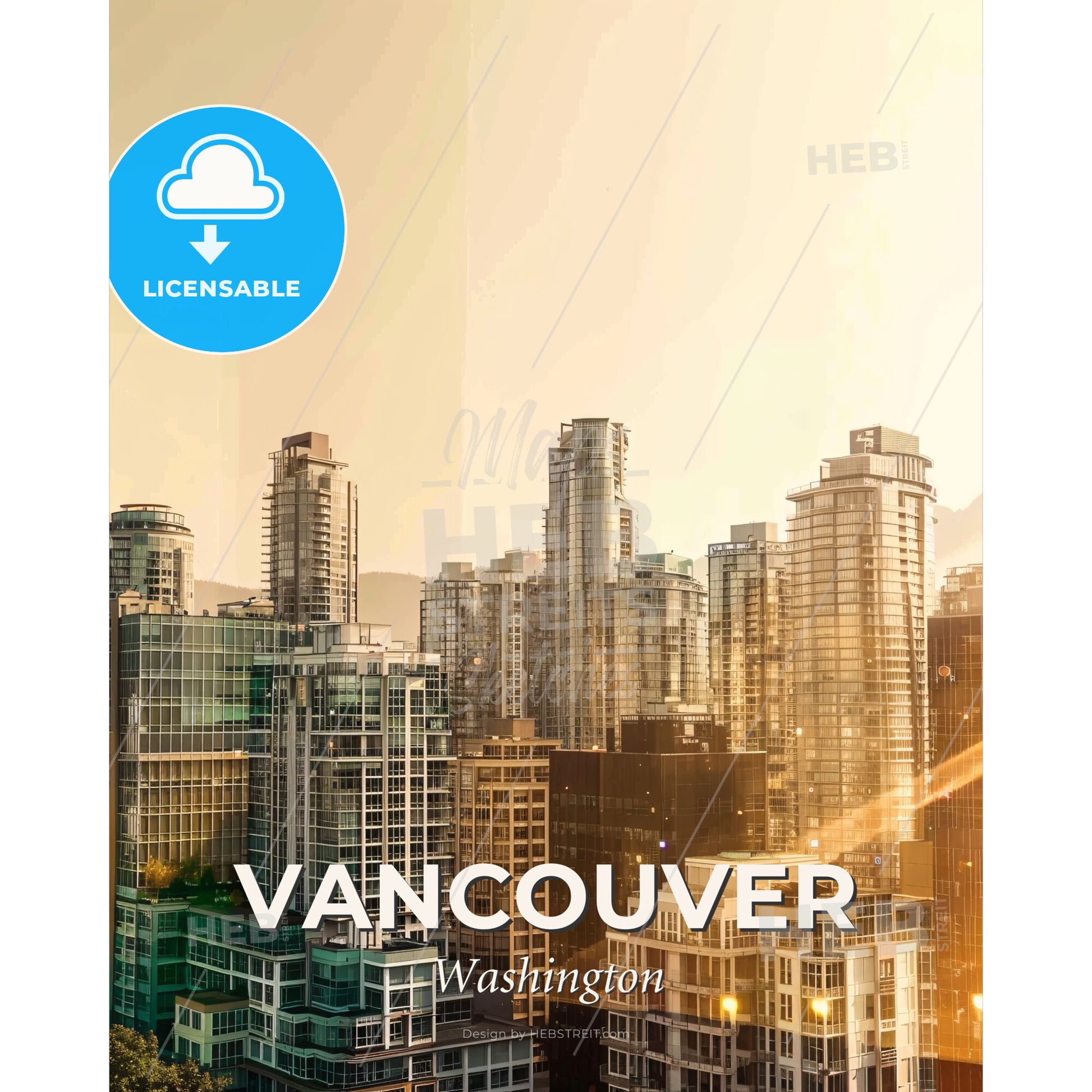 Vancouver Skyline Double Exposure City Poster - A city skyline with many tall buildings - Square format print template
