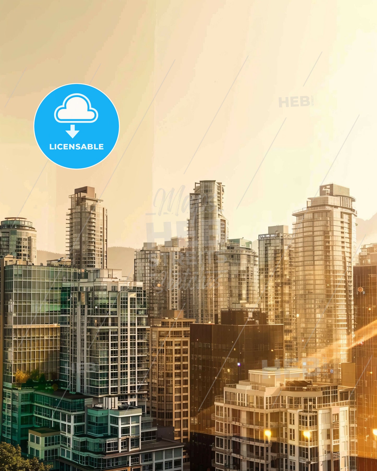 Vancouver Skyline Double Exposure City Poster - A city skyline with many tall buildings