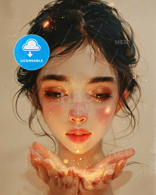 Captivating Pencil Dance with Illuminated Wonder - A woman holding her hands up