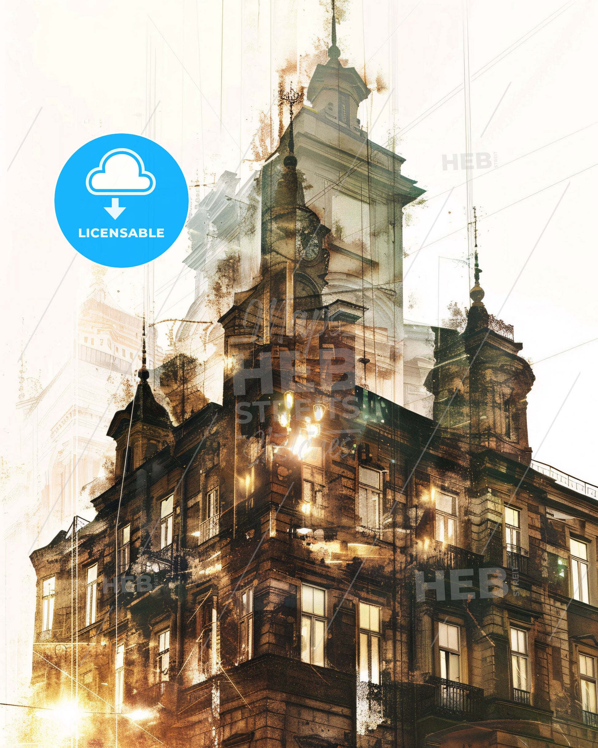 Varna, Double Exposure City Skyline Silhouette Poster - A building with a clock tower