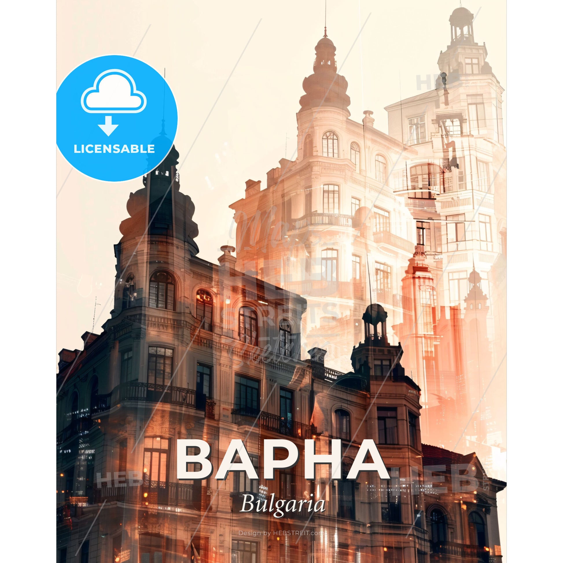 Varna Skyline Composite Art Beige Poster - A double exposure of a building - Square format print template