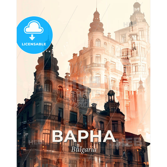 Varna Skyline Composite Art Beige Poster - A double exposure of a building - Square format print template