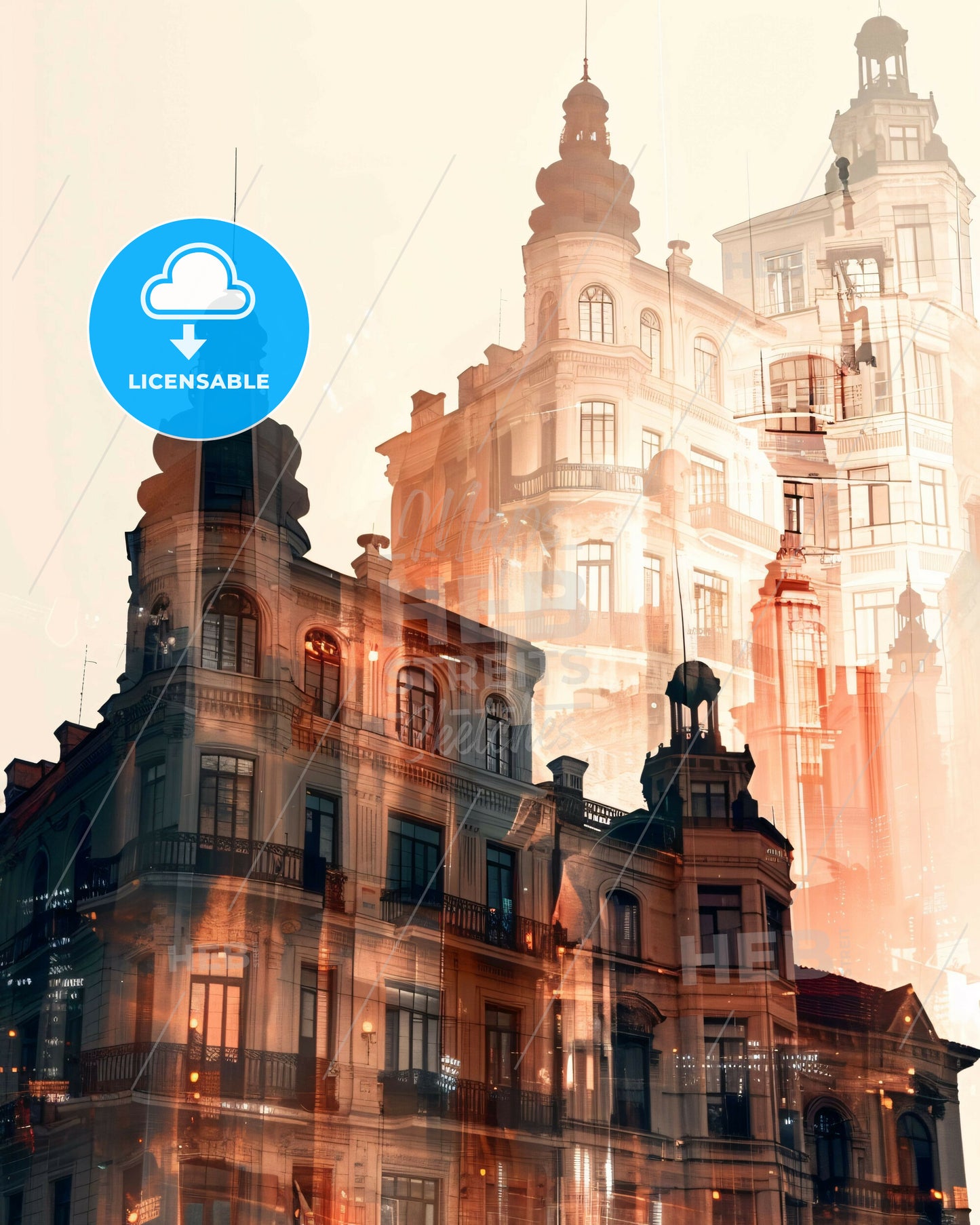 Varna Skyline Composite Art Beige Poster - A double exposure of a building