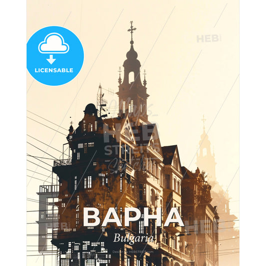Varna, Bulgaria Skyline City Poster Art - A building with a cross on top - Square format print template