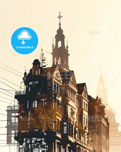 Varna, Bulgaria Skyline City Poster Art - A building with a cross on top