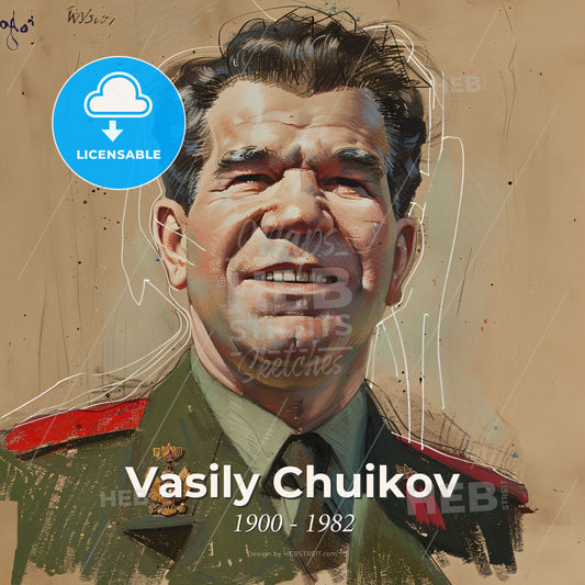 Vasily Chuikov, 1900 - 1982, Soviet Marshal - A Man In A Military Uniform Print Template