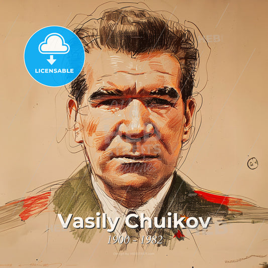 Vasily Chuikov, 1900 - 1982, Soviet Marshal - A Drawing Of A Man Print Template