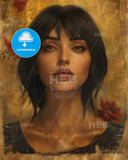 Stunning Contour Boss Portrait Poster - A woman with brown hair and a black shirt