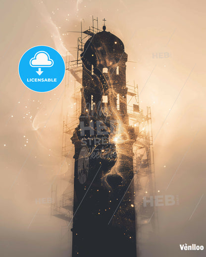 Venlo City Lightscapes - Dutch Architecture Panorama - A tall tower with scaffolding around it