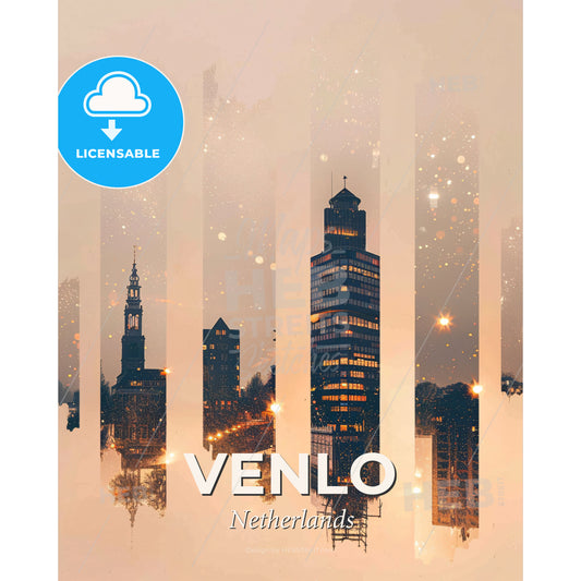 Venlo Skyline Composite Art Poster - A city skyline with many tall buildings - Square format print template