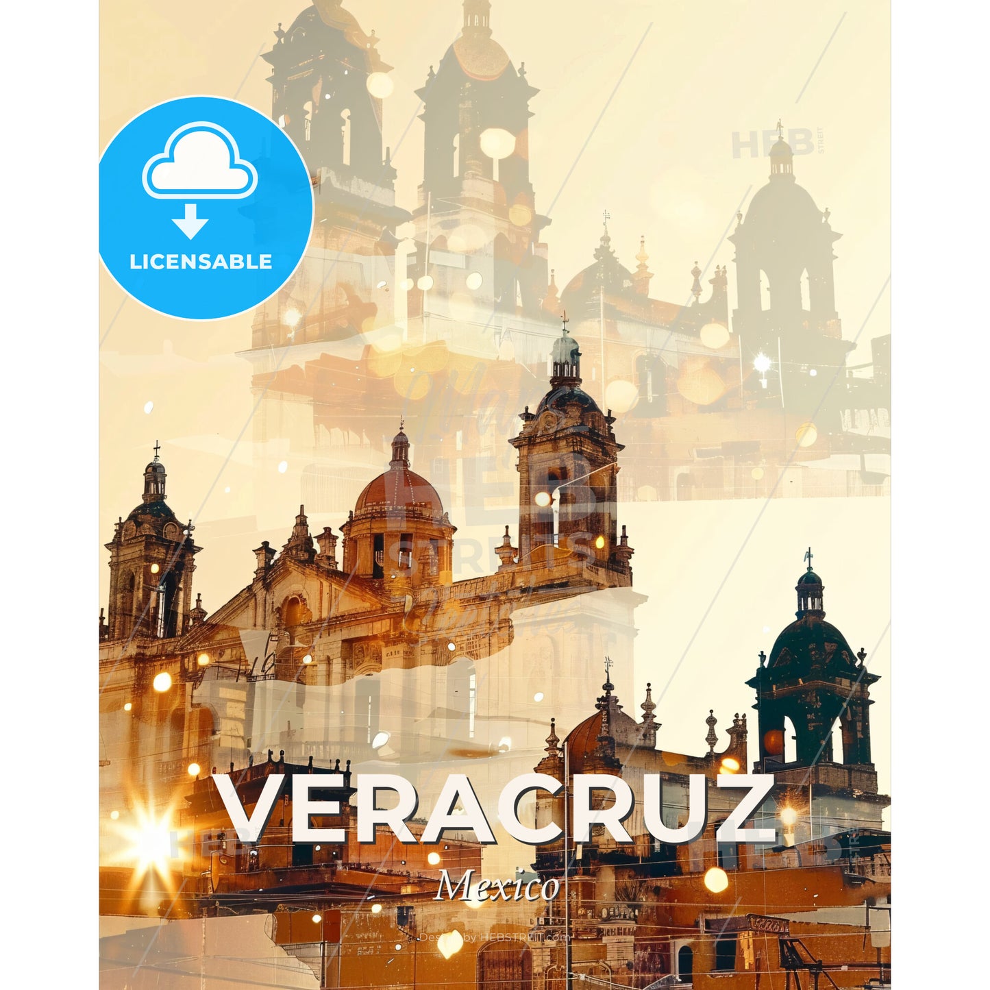 Inspiring Veracruz City Double Exposure Sky Poster - A multiple exposure of a building - Square format print template