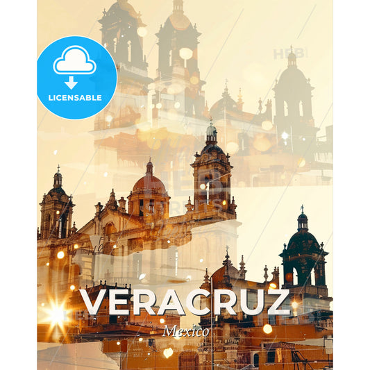 Inspiring Veracruz City Double Exposure Sky Poster - A multiple exposure of a building - Square format print template