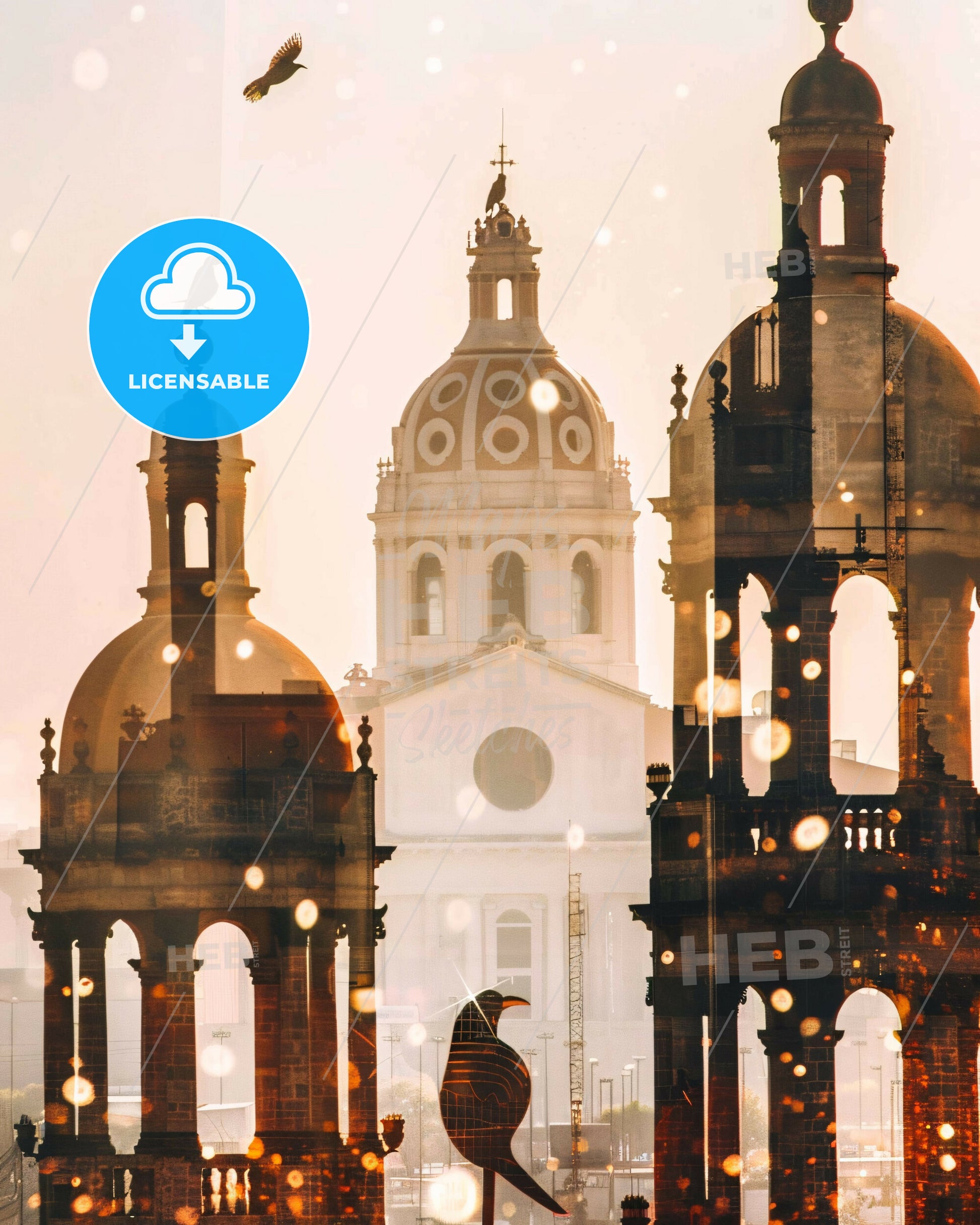 Veracruz Skyline Mexico Double Exposure Art - A building with a bird on top of it