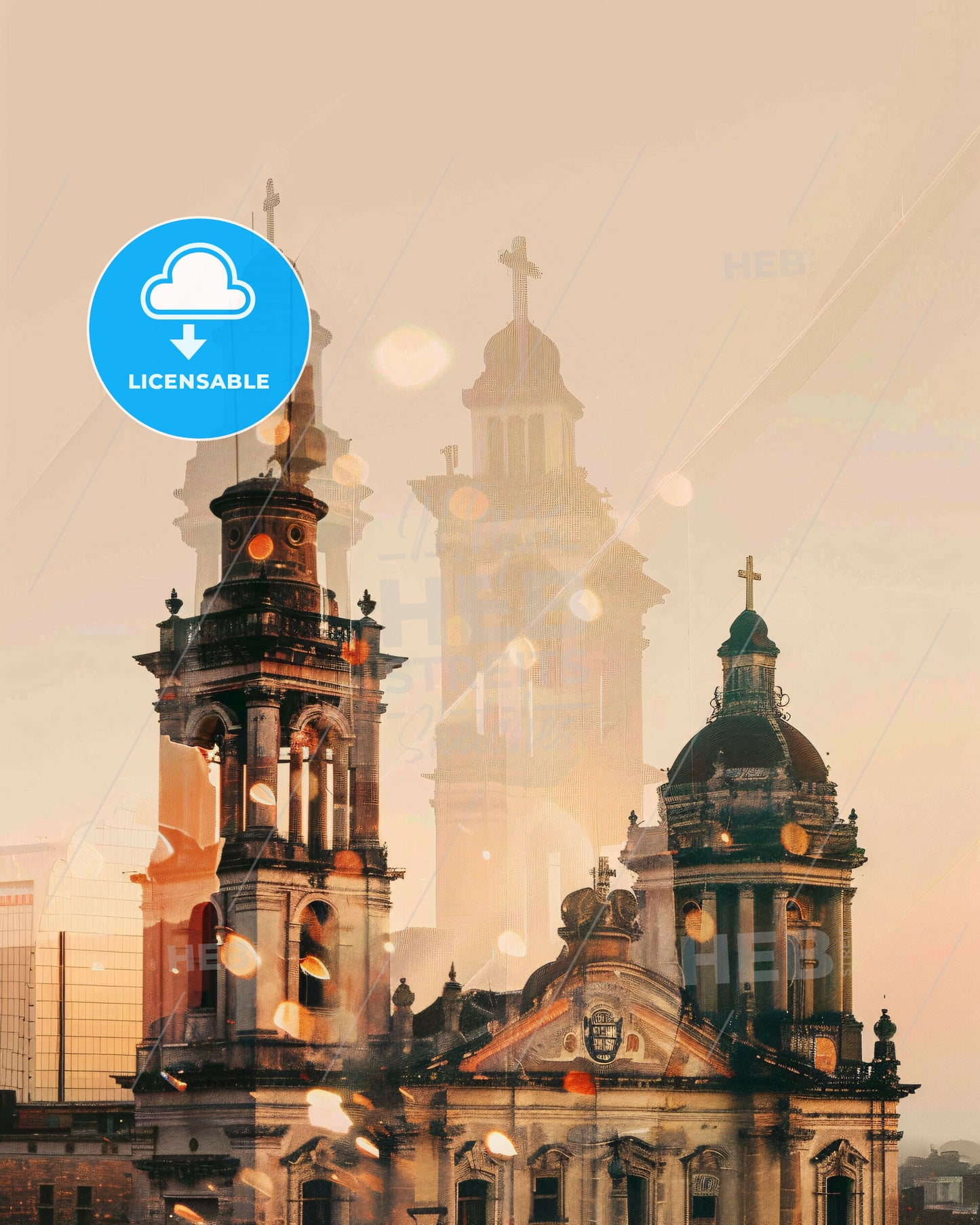 Veracruz City Skyline Collage Art Nouveau Background - A building with a tower