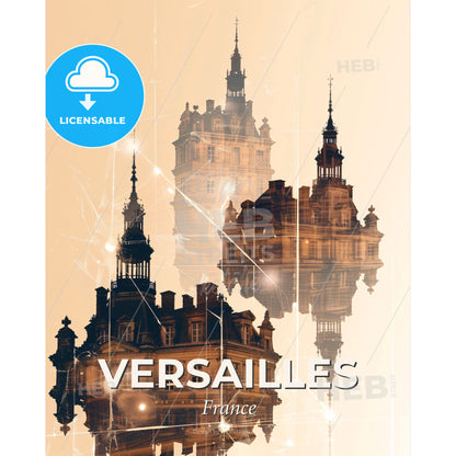 Versailles Buildings Skyline Composite Bright Beige Poster - A double exposure of a building - Square format print template