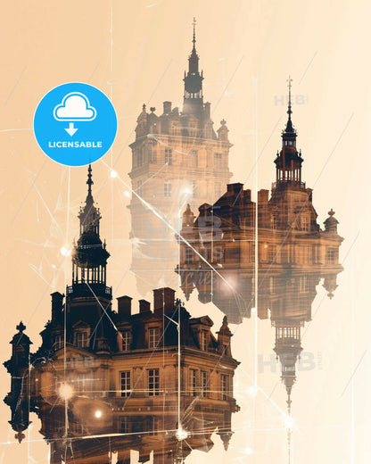 Versailles Buildings Skyline Composite Bright Beige Poster - A double exposure of a building