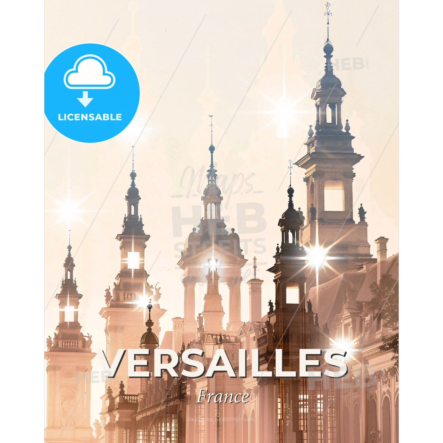 Paris, France: Double Exposure Composite Art Skyline - A building with many towers - Square format print template