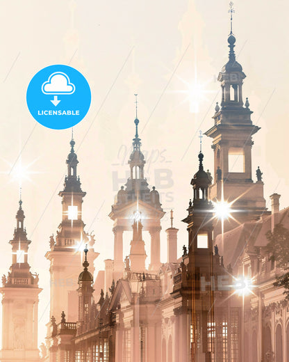 Paris, France: Double Exposure Composite Art Skyline - A building with many towers