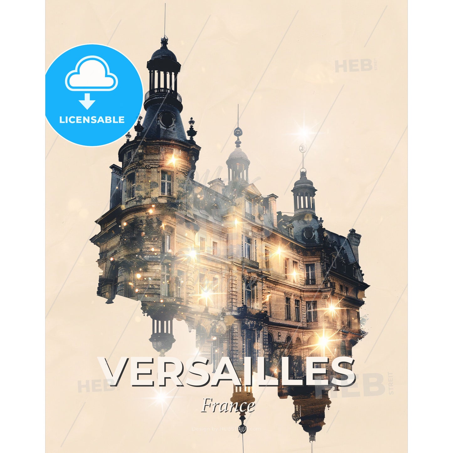 Versailles Skyline Silhouette Composite Artwork - A building with a tower and a tower - Square format print template