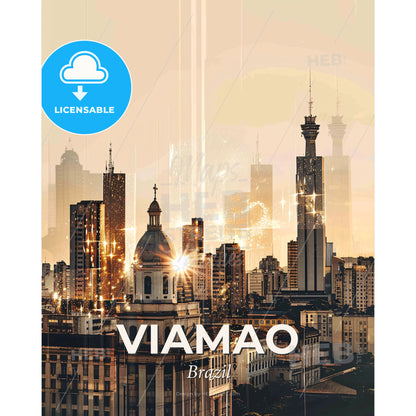Viamao Cityscape Skyline Architecture Poster Art - A city skyline with a building and fireworks - Square format print template