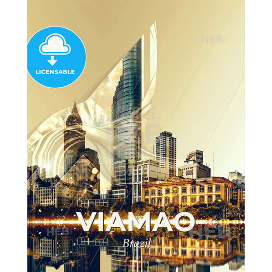 Viamao Cityscape Art: Iconic Landmarks Double Exposure - A city skyline with a bird shaped building - Square format print template