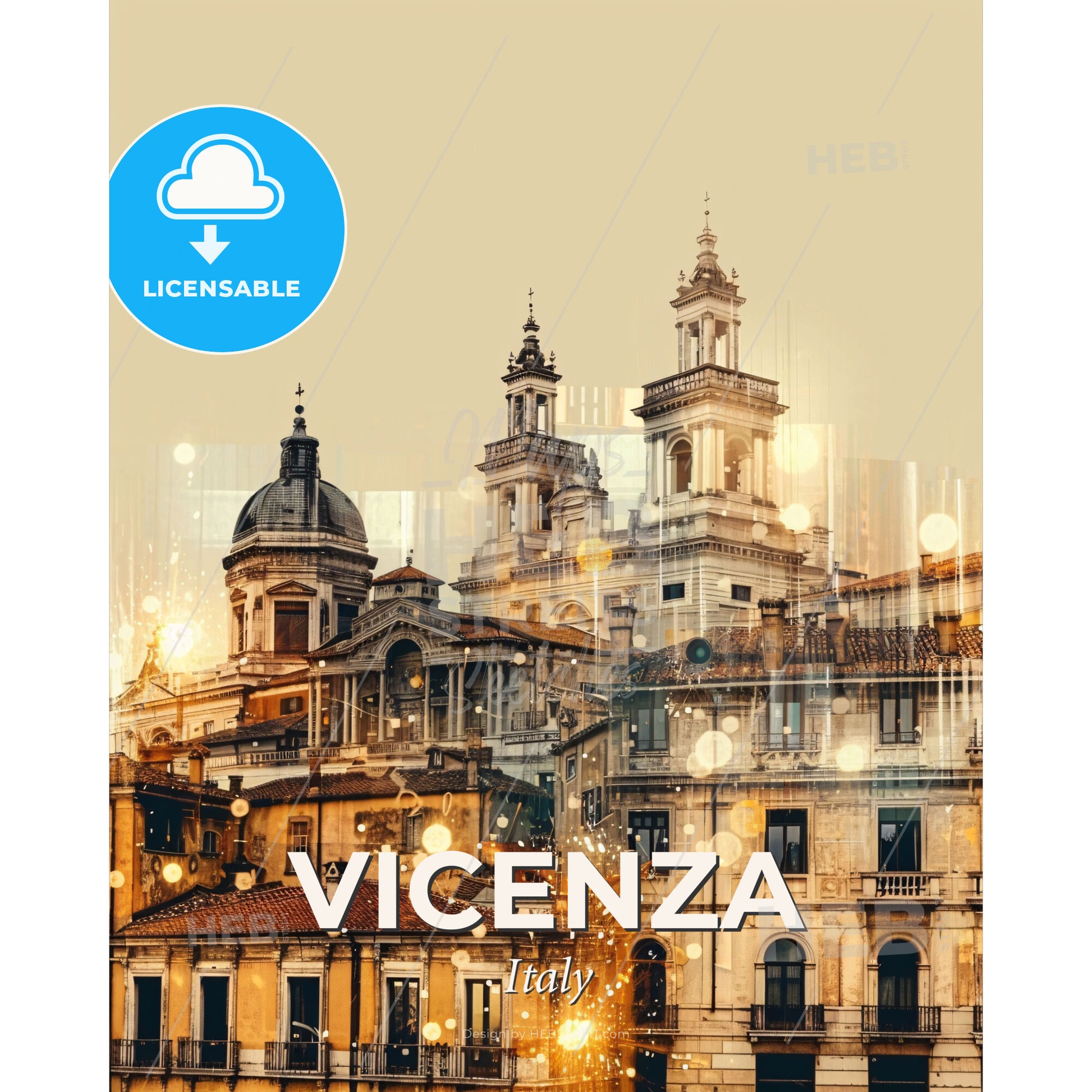 Vicenza City Skyline Composite Art Poster - A group of buildings with many windows - Square format print template