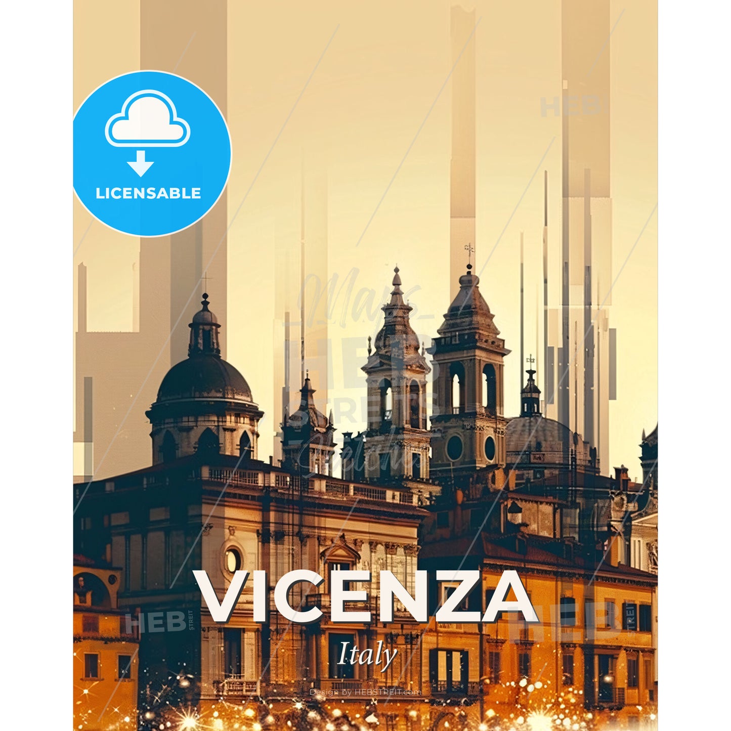 Vicenza Skyline Double Exposure Art Poster - A building with many towers - Square format print template