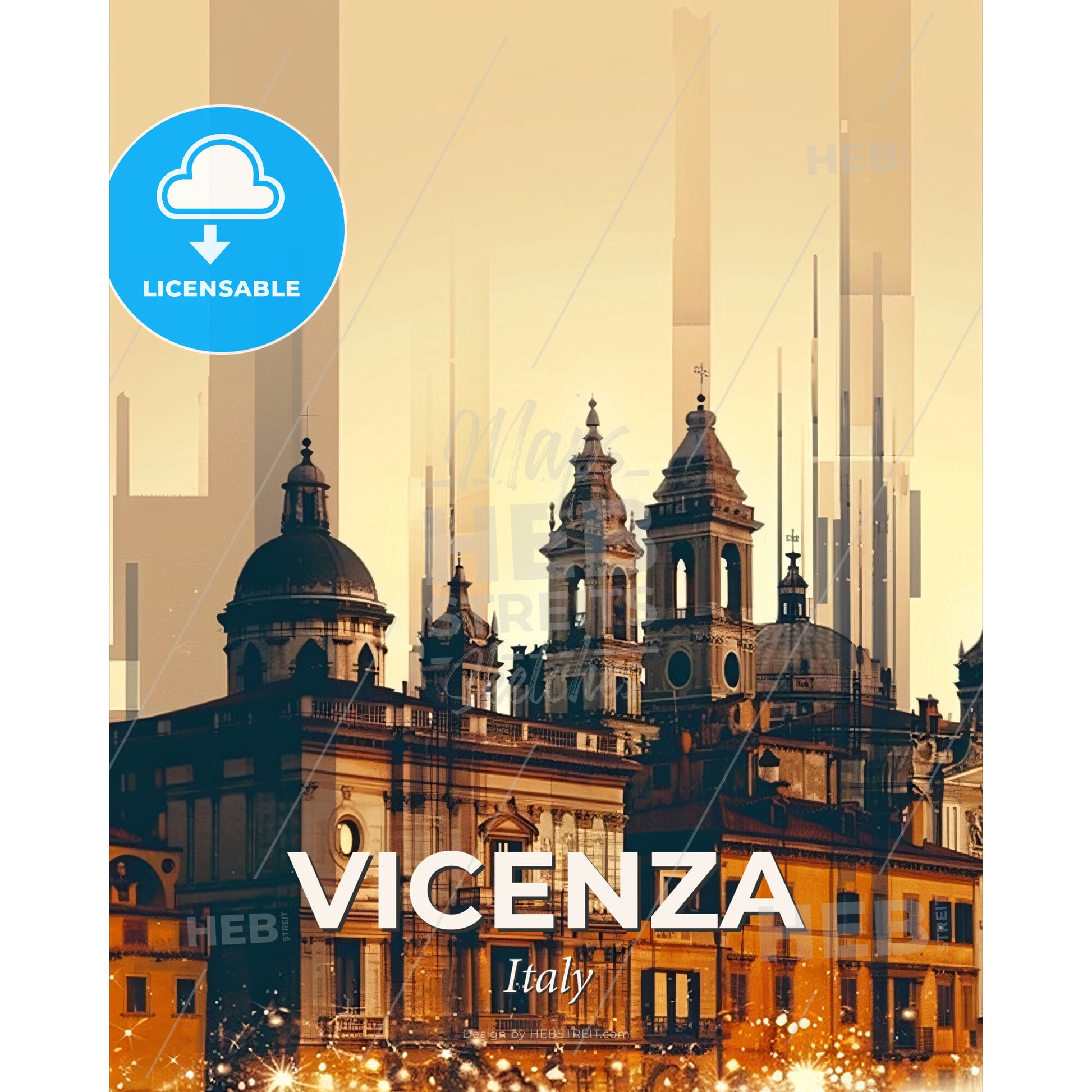 Vicenza Skyline Double Exposure Art Poster - A building with many towers - Square format print template