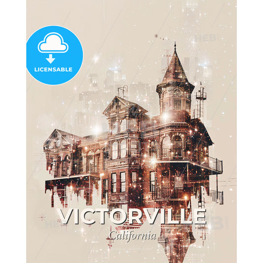 Victorville City Skyline Art Print - A building with a tower and a tower - Square format print template