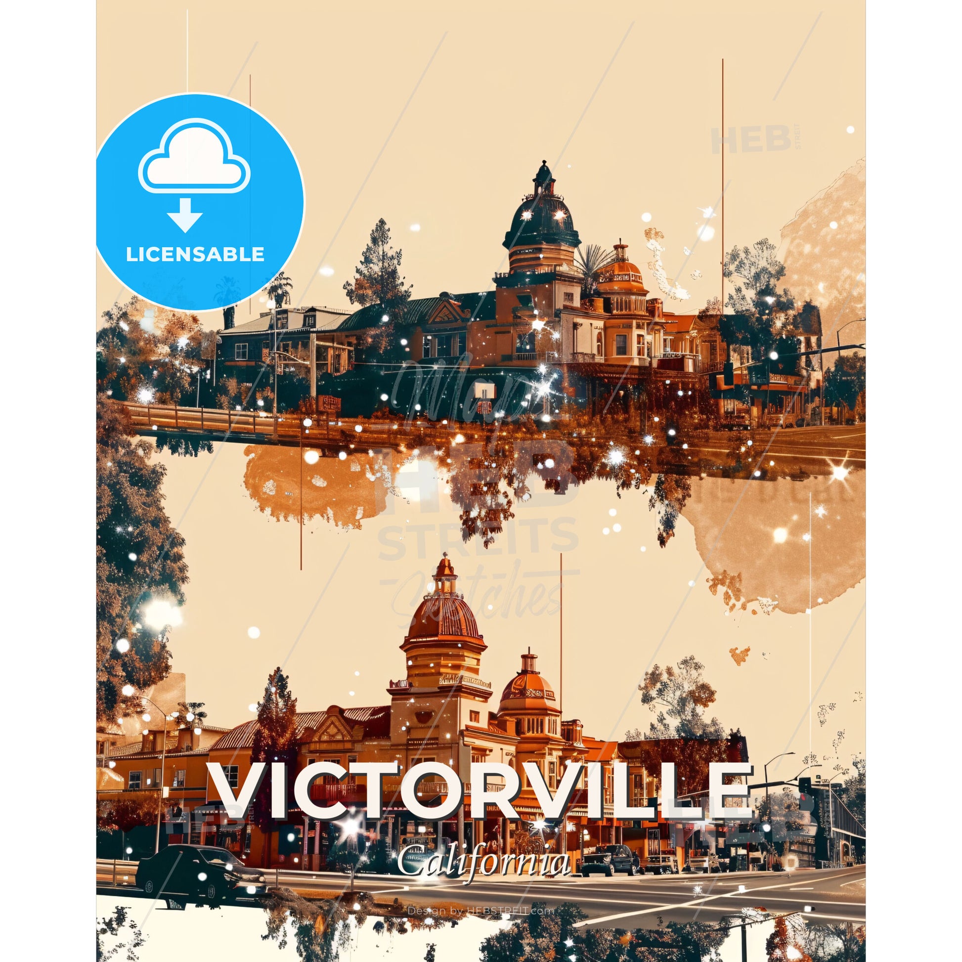 Victorville City Skyline Double Exposure Art Composite - A city with buildings and trees - Square format print template
