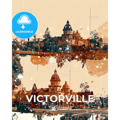 Victorville City Skyline Double Exposure Art Composite - A city with buildings and trees - Square format print template