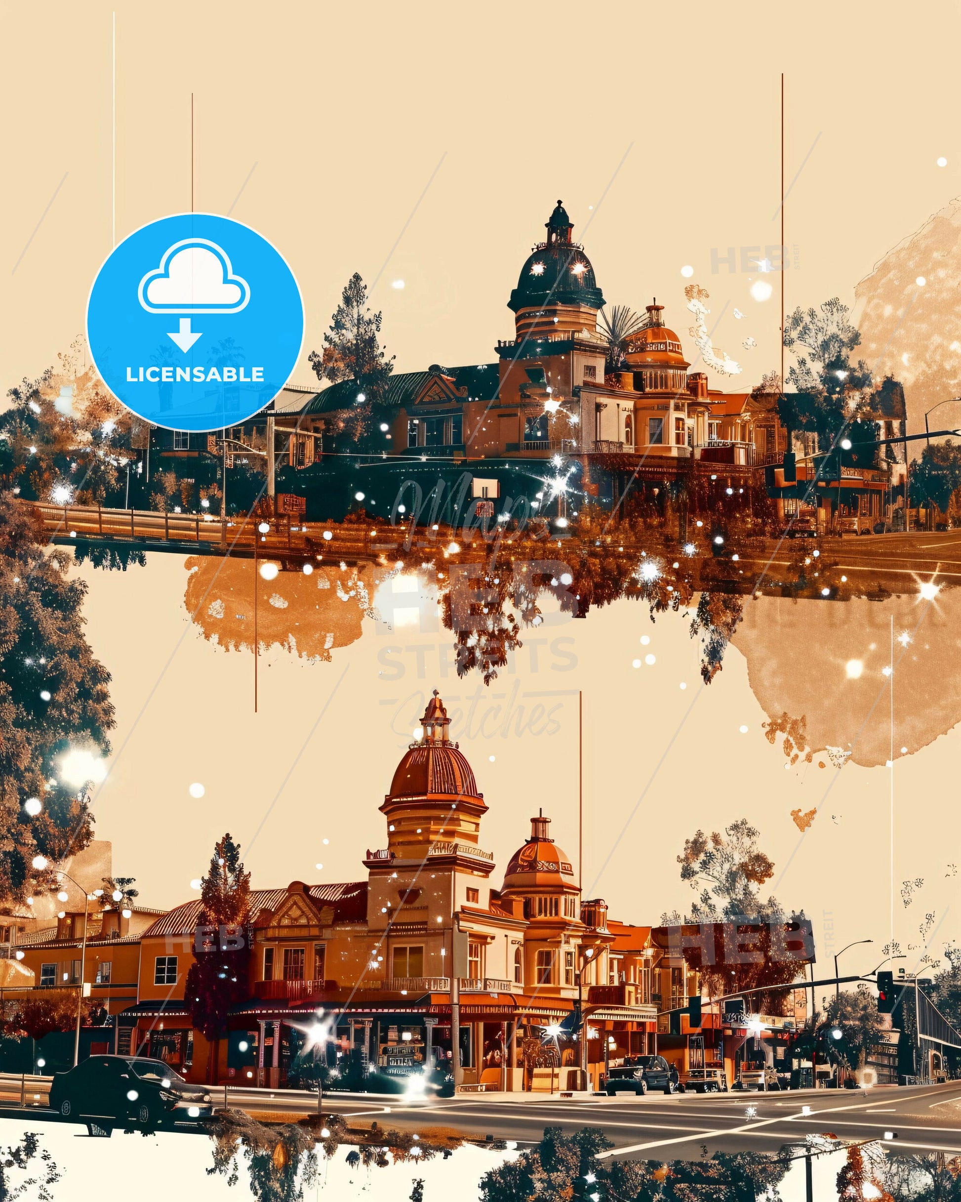 Victorville City Skyline Double Exposure Art Composite - A city with buildings and trees