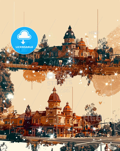 Victorville City Skyline Double Exposure Art Composite - A city with buildings and trees