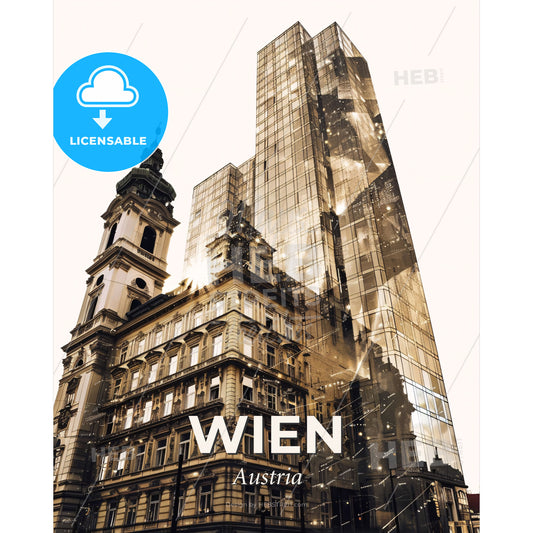 Vienna Austria Skyline Cityscape Panorama Poster Art - A tall building with a tower - Square format print template