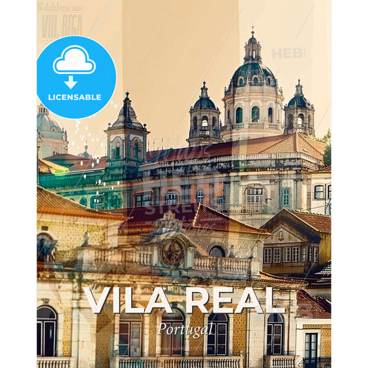 Vila Real Portuguese Cityscape Poster Art - A group of buildings with domes - Square format print template