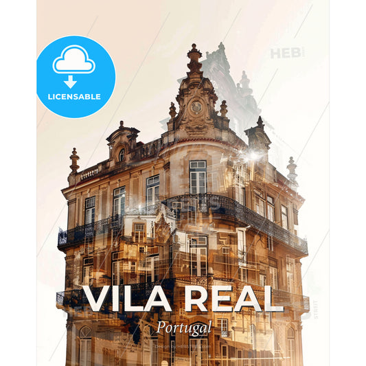 Vila Real Skyline Cityscape Composite Art Masterpiece - A double exposure of a building - Square format print template