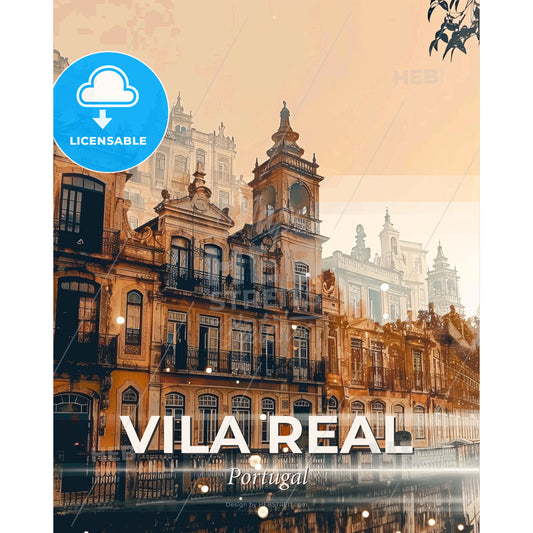 Vila Real, Portugal: Iconic Skyline Composite Artwork - A building with many windows - Square format print template