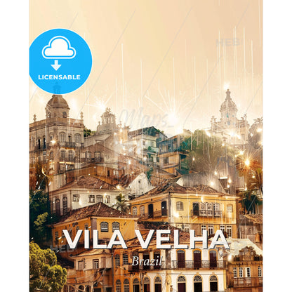 Vila Velha Skyline Dreamy Pastel Poster - A group of buildings with fireworks - Square format print template