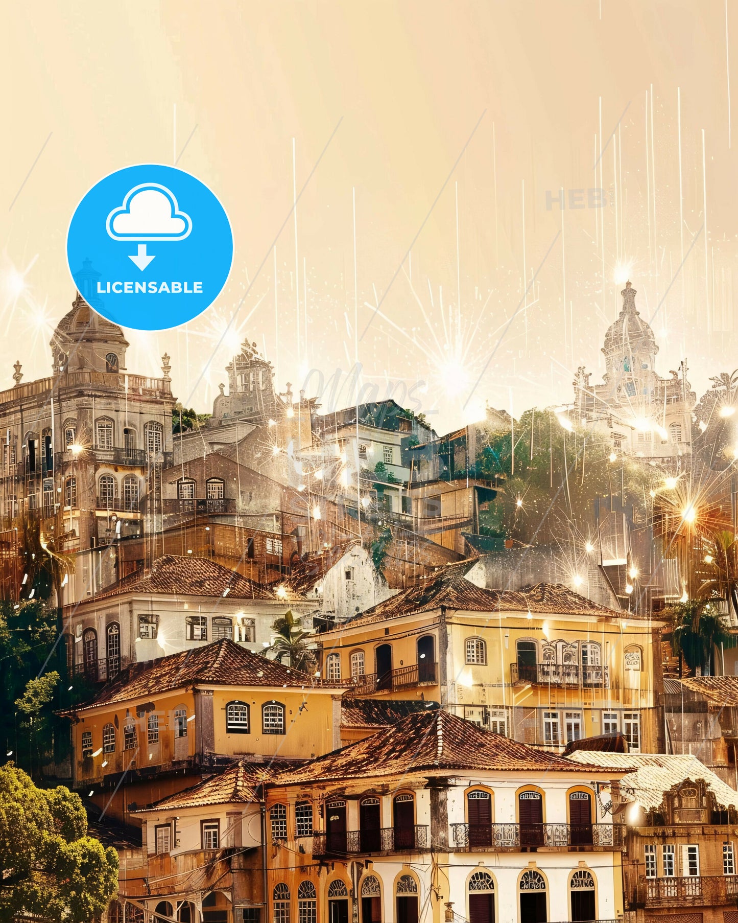 Vila Velha Skyline Dreamy Pastel Poster - A group of buildings with fireworks