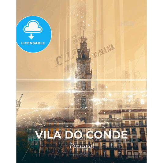 Vila do Conde Skyline Intricate Architecture - A tower with a building in the background - Square format print template