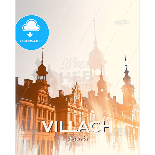 Villach Skyline Composite Art Majestic Panorama - A building with towers and spires - Square format print template